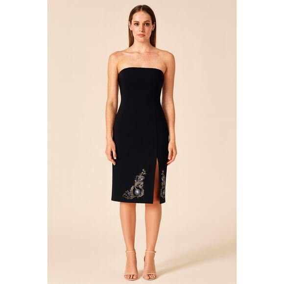 5.7.9 Y2K Black Strapless Embroidered Midi Dress Size Small - Picture 1 of 6